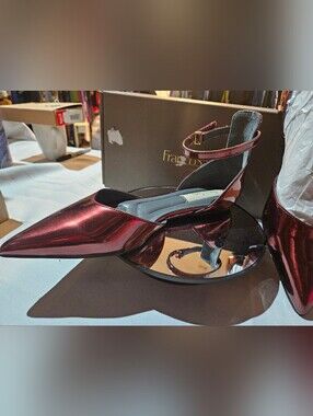 Franco Sarto Metallic Burgundy Pointed Toe  Ankle-Strap Pump